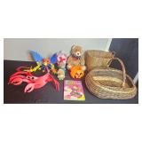 Assorted Toys, Plush Bear, Baskets, Book and Halloween Pail Set