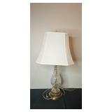 Vintage Cut Glass Table Lamp with Brass Base and White Shade