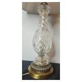 Vintage Cut Glass Table Lamp with Brass Base and White Shade
