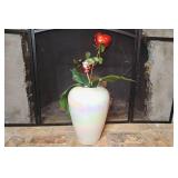 Fireplace Tool Set with Decorative Vase and Artificial Flower Arrangement