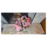 Fireplace Tool Set with Decorative Vase and Artificial Flower Arrangement