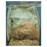 Antique Wooden Cedar Hope Chest with Assorted Vintage Linens and Doilies