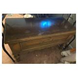 Antique Wooden Cedar Hope Chest with Assorted Vintage Linens and Doilies