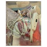 Craft Supplies Lot with Doilies, Tape Dispenser, Stamps, and Heat Tool