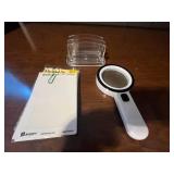 Craft Supplies and Office Organization Lot Including Photo Album, Magnifying Screen, CD Rack, and Thread Cutter Tool