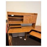 Large Corner Office Desk Suite with Overhead Shelves and Keyboard Tray - metal file cabinet not included