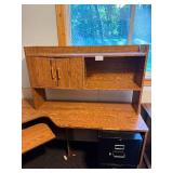 Large Corner Office Desk Suite with Overhead Shelves and Keyboard Tray - metal file cabinet not included