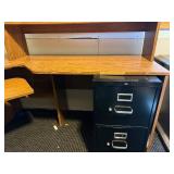 Large Corner Office Desk Suite with Overhead Shelves and Keyboard Tray - metal file cabinet not included