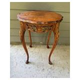 Carved Wood Side Accent Table with Scalloped Top