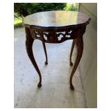Carved Wood Side Accent Table with Scalloped Top