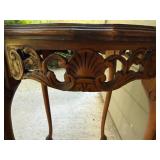 Carved Wood Side Accent Table with Scalloped Top