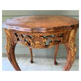 Carved Wood Side Accent Table with Scalloped Top