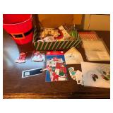 Large Holiday Gift Tag and Ornament Assortment with Santa Bucket