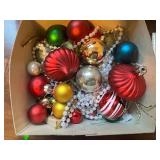 Holiday Decor Lot with Ornaments, Garland, Cards, Mitten Tags and Wood Wire Bowl