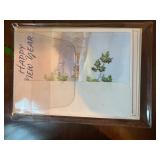 Holiday Decor Lot with Ornaments, Garland, Cards, Mitten Tags and Wood Wire Bowl