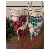 Holiday Decor Lot with Ornaments, Garland, Cards, Mitten Tags and Wood Wire Bowl