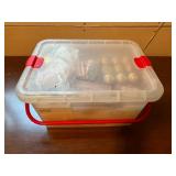 Large Lot of Christmas Ornaments, Garland, Lights and Storage Bin