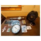 Home Decor and Collectibles Lot - Wall Clock, Ceramic Crock, Ornaments, Heater, and More