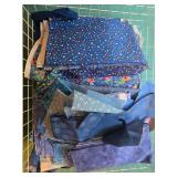 Collection of Blue Cotton Fabric Scraps and Quilting Pieces