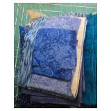 Collection of Blue Cotton Fabric Scraps and Quilting Pieces