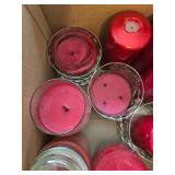 Collection of Red and Ivory Candles in Glass and Pillar Styles