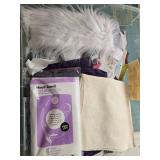 Quilting and Sewing Supply Lot with Faux Fur, Fabric Strips, and Interfacing