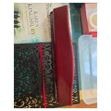 Mixed Lot: 2 Books, Decorative Bookstand, Sewing Kit, Office Supplies and Greeting Tags