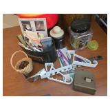 Office Supply and Stationery Lot with Rolled Paper, Organizers, and Desk Accessories