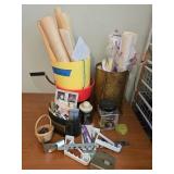 Office Supply and Stationery Lot with Rolled Paper, Organizers, and Desk Accessories