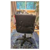 Black Leather Office Chair with Padded Armrests and Lumbar Cushion