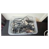 Collection of Laptop Accessories, Surge Protectors, Wires, and Vintage Briefcase