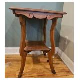 Antique Wooden Side Table with Lower Shelf 29x28x21 in
