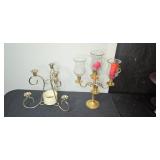 Collection of Vintage Candle Holders, Glass Vase, and Silverplate Tableware