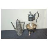 Collection of Vintage Candle Holders, Glass Vase, and Silverplate Tableware