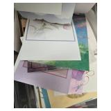 Collection of Assorted Greeting Cards in Plastic Storage Bin