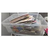Collection of Assorted Greeting Cards in Plastic Storage Bin