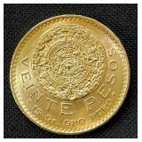 1959 Mexico Viente Peso 15 Gr. Oro Puro Gold Coin (.535 Troy Oz) Featuring Aztec Calendar 1959 Mexico Viente Peso 15 Gr. Oro Puro Gold Coin (.535 Troy Oz) Featuring Aztec Calendar
