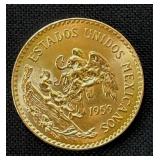1959 Mexico Viente Peso 15 Gr. Oro Puro Gold Coin (.535 Troy Oz) Featuring Aztec Calendar 1959 Mexico Viente Peso 15 Gr. Oro Puro Gold Coin (.535 Troy Oz) Featuring Aztec Calendar