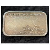 Silver Towne (Winchester, Indiana) One Ounce .999 Fine Silver Bar Silver Towne (Winchester, Indiana) One Ounce .999 Fine Silver Bar