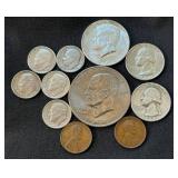 90% Silver Coins & More - 1946 Quarter, 1964 Quarter, 1964 Kennedy Half Dollar, Roosevelt Dimes, 1971-D Eisenhower Dollar, 1917 Wheat Penny, and 1953 Wheat Penny 90% Silver Coins & More - 1946 Quarter, 1964 Quarter, 1964 Kennedy Half Dollar, Roosevelt Dimes, 1971-D Eisenhower Dollar, 1917 Wheat Penny, and 1953 Wheat Penny