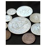 90% Silver Coins & More - 1946 Quarter, 1964 Quarter, 1964 Kennedy Half Dollar, Roosevelt Dimes, 1971-D Eisenhower Dollar, 1917 Wheat Penny, and 1953 Wheat Penny 90% Silver Coins & More - 1946 Quarter, 1964 Quarter, 1964 Kennedy Half Dollar, Roosevelt Dimes, 1971-D Eisenhower Dollar, 1917 Wheat Penny, and 1953 Wheat Penny