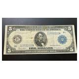 1914 $5 Federal Reserve Note Minneapolis Blue Seal Large Size 1914 $5 Federal Reserve Note Minneapolis Blue Seal Large Size