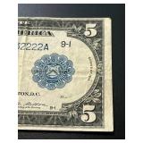 1914 $5 Federal Reserve Note Minneapolis Blue Seal Large Size 1914 $5 Federal Reserve Note Minneapolis Blue Seal Large Size