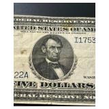 1914 $5 Federal Reserve Note Minneapolis Blue Seal Large Size 1914 $5 Federal Reserve Note Minneapolis Blue Seal Large Size