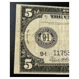1914 $5 Federal Reserve Note Minneapolis Blue Seal Large Size 1914 $5 Federal Reserve Note Minneapolis Blue Seal Large Size