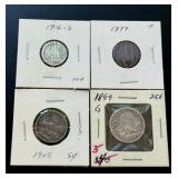 Antique U.S. Coin Lot - 1905 Liberty "V" Nickel, 1916-S Barber Dime, 1899 Barber Quarter, and 1899 Indian Head Penny Antique U.S. Coin Lot - 1905 Liberty "V" Nickel, 1916-S Barber Dime, 1899 Barber Quarter, and 1899 Indian Head Penny