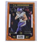 T.J. Hockenson 2023 Panini Score Orange Foil #113 and Numbered 36/565 - Minnesota Vikings Football Card T.J. Hockenson 2023 Panini Score Orange Foil #113 and Numbered 36/565 - Minnesota Vikings Football Card