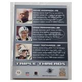 Richie Anderson, Chad Pennington, Vinny Testaverde 2002 Pacific Crown Royale Triple Threads Relic #T3 - New York Jets Football Card Richie Anderson, Chad Pennington, Vinny Testaverde 2002 Pacific Crown Royale Triple Threads Relic #T3 - New York Jets Football Card