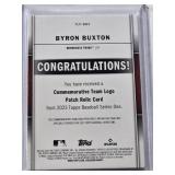 Byron Buxton 2023 Topps Commemorative Team Logo Patch Relic Card #TLP-BBX - Minnesota Twins Baseball Card Byron Buxton 2023 Topps Commemorative Team Logo Patch Relic Card #TLP-BBX - Minnesota Twins Baseball Card