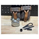 Vintage Russian Mosin Nagant Rifle Double Ammo Pouch, Dual Compartment Oil Bottle, and Cleaning Kit Vintage Russian Mosin Nagant Rifle Double Ammo Pouch, Dual Compartment Oil Bottle, and Cleaning Kit